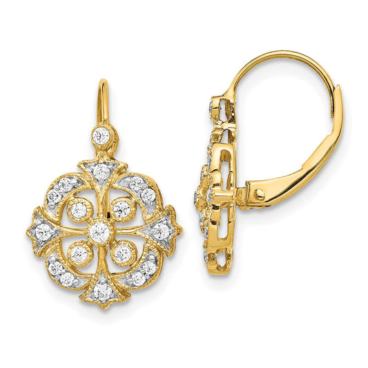 14k Yellow Gold Real Diamond Leverback Earrings