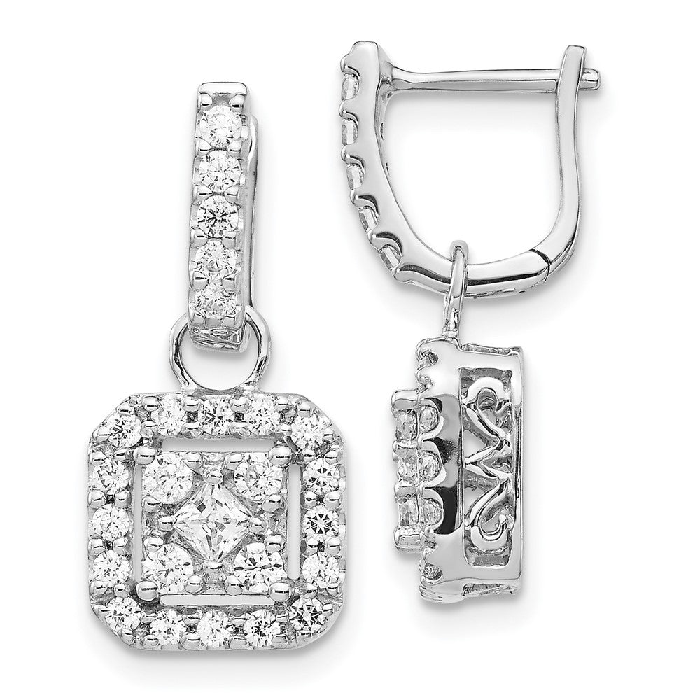 Solid 14k White Gold Simulated CZ Hinged Earrings