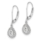 Solid 14k White Gold Baguette Simulated CZ Teardrop Halo LeverbacK Earrings