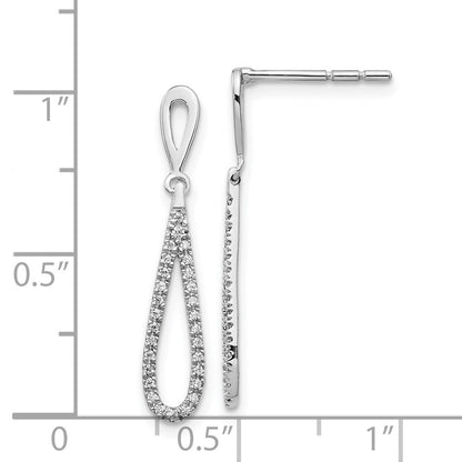 14k White Gold Polished Real Diamond Teardrop Dangle Post Earrings