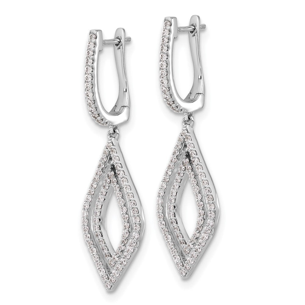 14k White Gold Real Diamond Teardrop Hinged Dangle Earrings