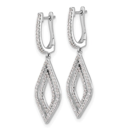 14k White Gold Real Diamond Teardrop Hinged Dangle Earrings