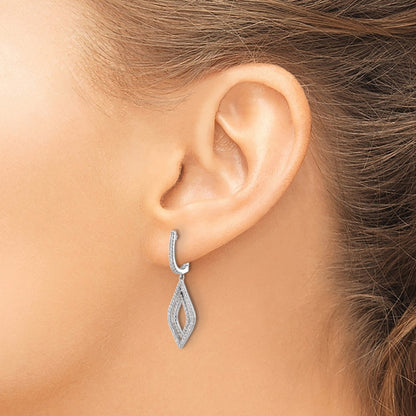 14k White Gold Real Diamond Teardrop Hinged Dangle Earrings