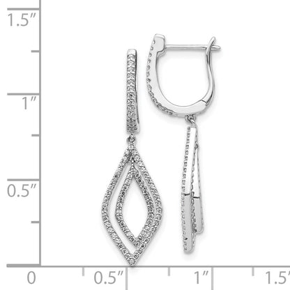 14k White Gold Real Diamond Teardrop Hinged Dangle Earrings