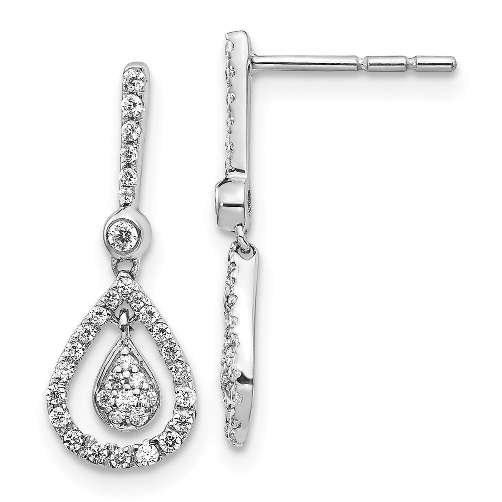 14k White Gold Real Diamond Fancy Teardrop Dangle Post Earrings