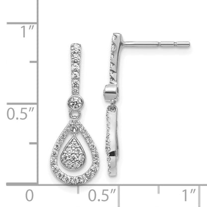 14k White Gold Real Diamond Fancy Teardrop Dangle Post Earrings