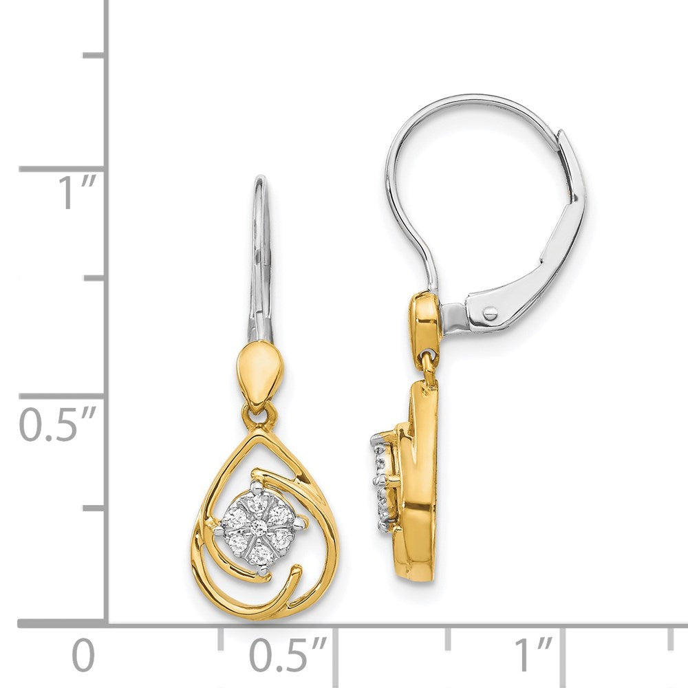 14k Yellow Gold Two-tone Real Diamond Teardrop Dangle Leverback Earrings EM5567-008-YWA