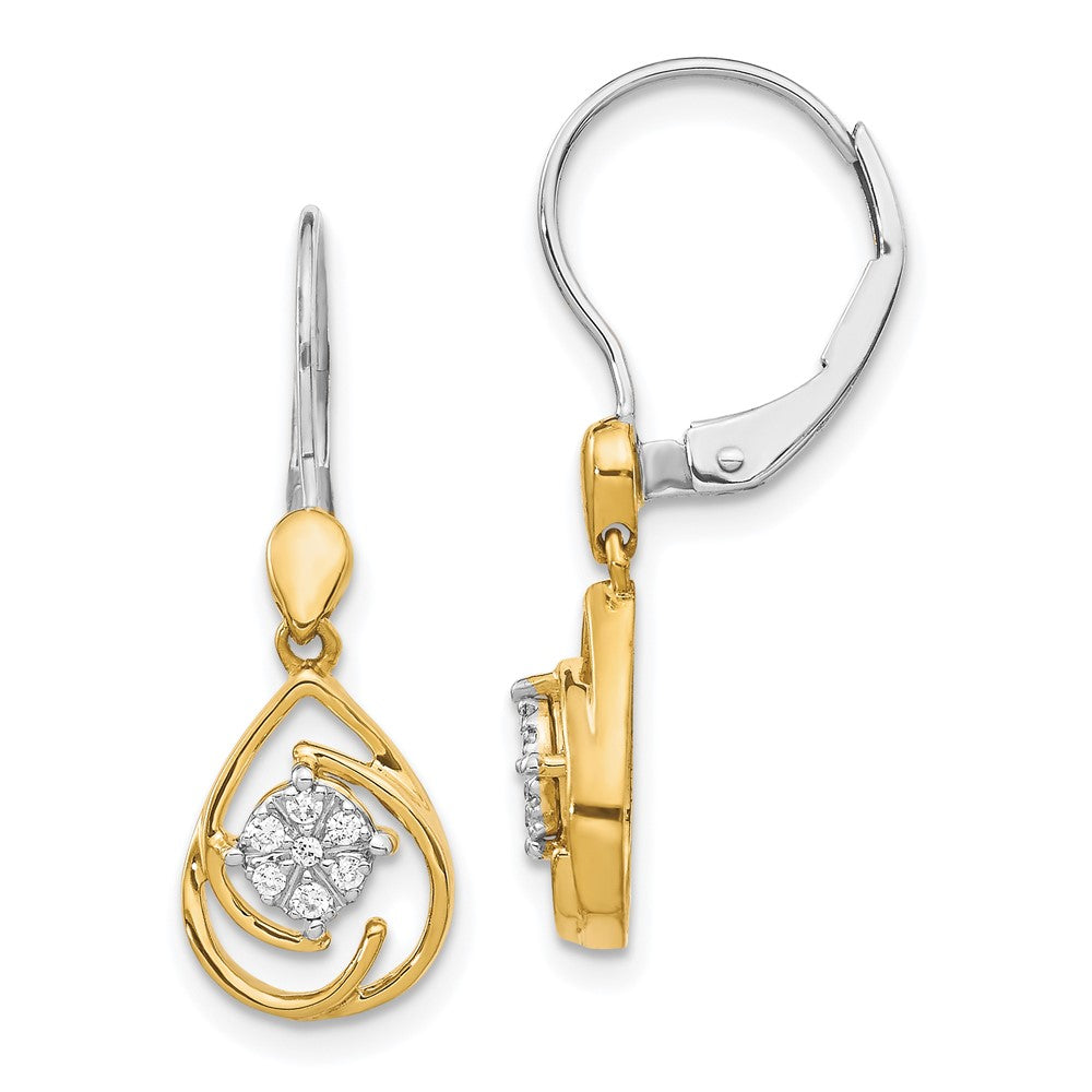 14k Yellow Gold Two-tone Real Diamond Teardrop Dangle Leverback Earrings EM5567-008-YWA
