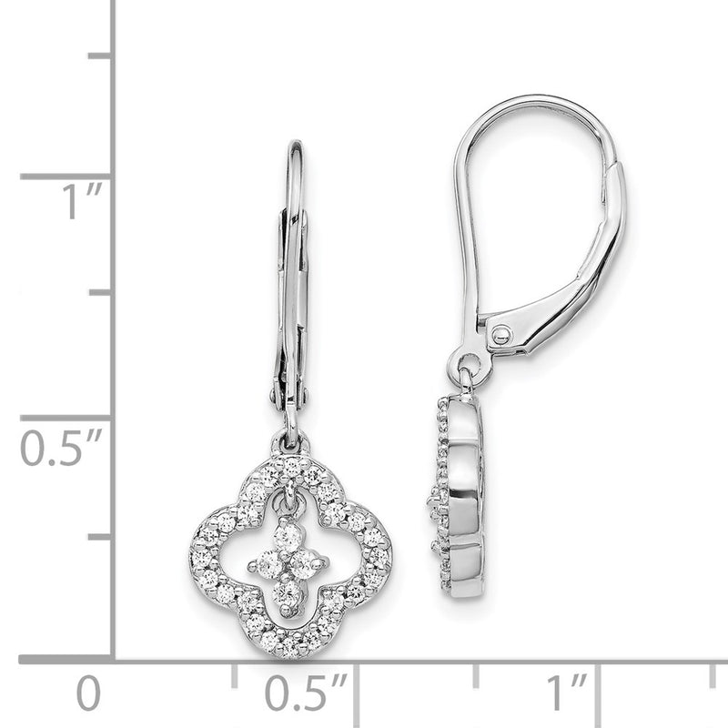 14k White Gold Real Diamond Leverback Earrings