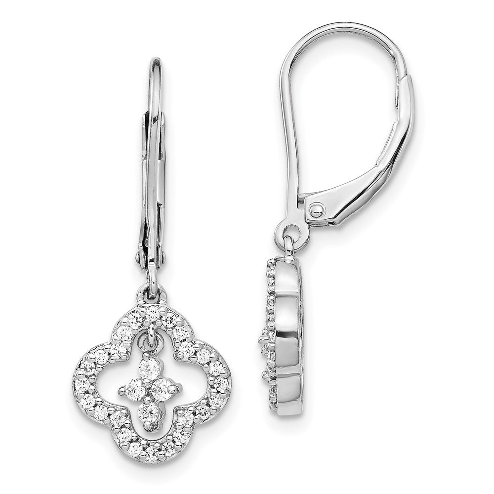 14k White Gold Real Diamond Leverback Earrings