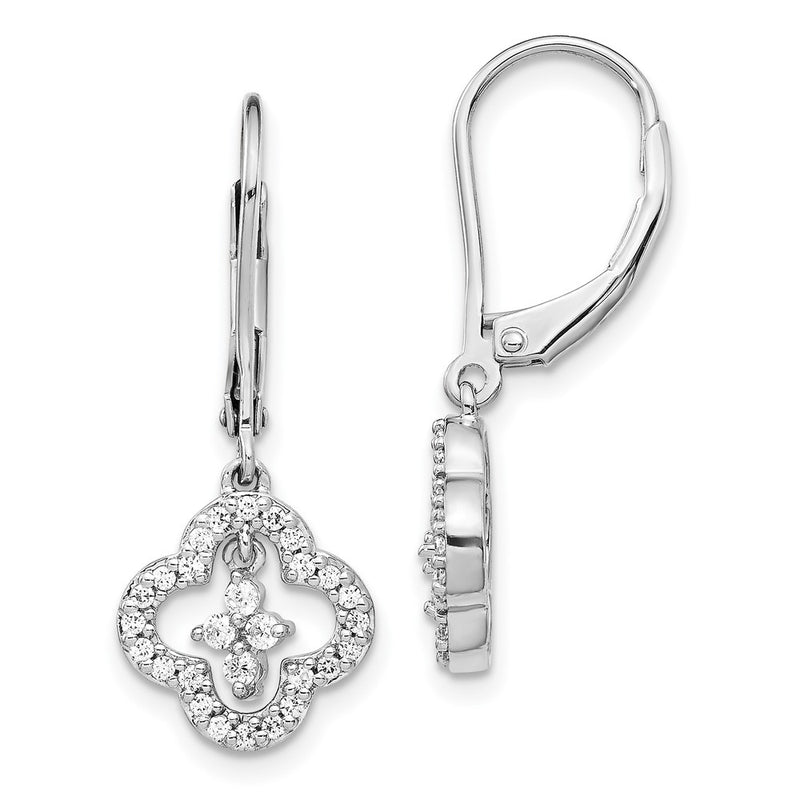 14k White Gold Real Diamond Leverback Earrings
