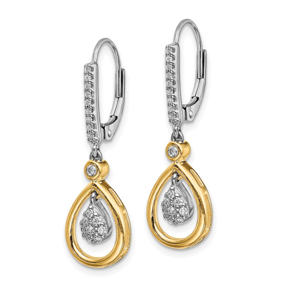 14k Yellow Gold Two-tone Oval Cluster Real Diamond Leverback Earrings
