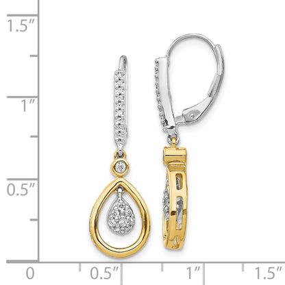14k Yellow Gold Two-tone Oval Cluster Real Diamond Leverback Earrings