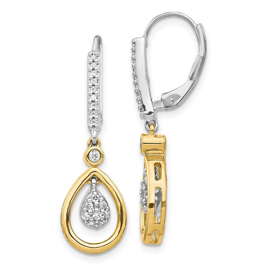 14k Yellow Gold Two-tone Oval Cluster Real Diamond Leverback Earrings