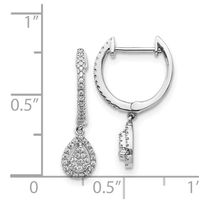 14k White Gold Real Diamond Teardrop Hinged Hoop Earrings