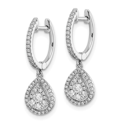 14k White Gold Real Diamond Teardrop Hinged Hoop Earrings