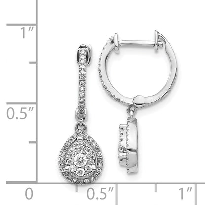 14k White Gold Real Diamond Teardrop Hinged Hoop Earrings