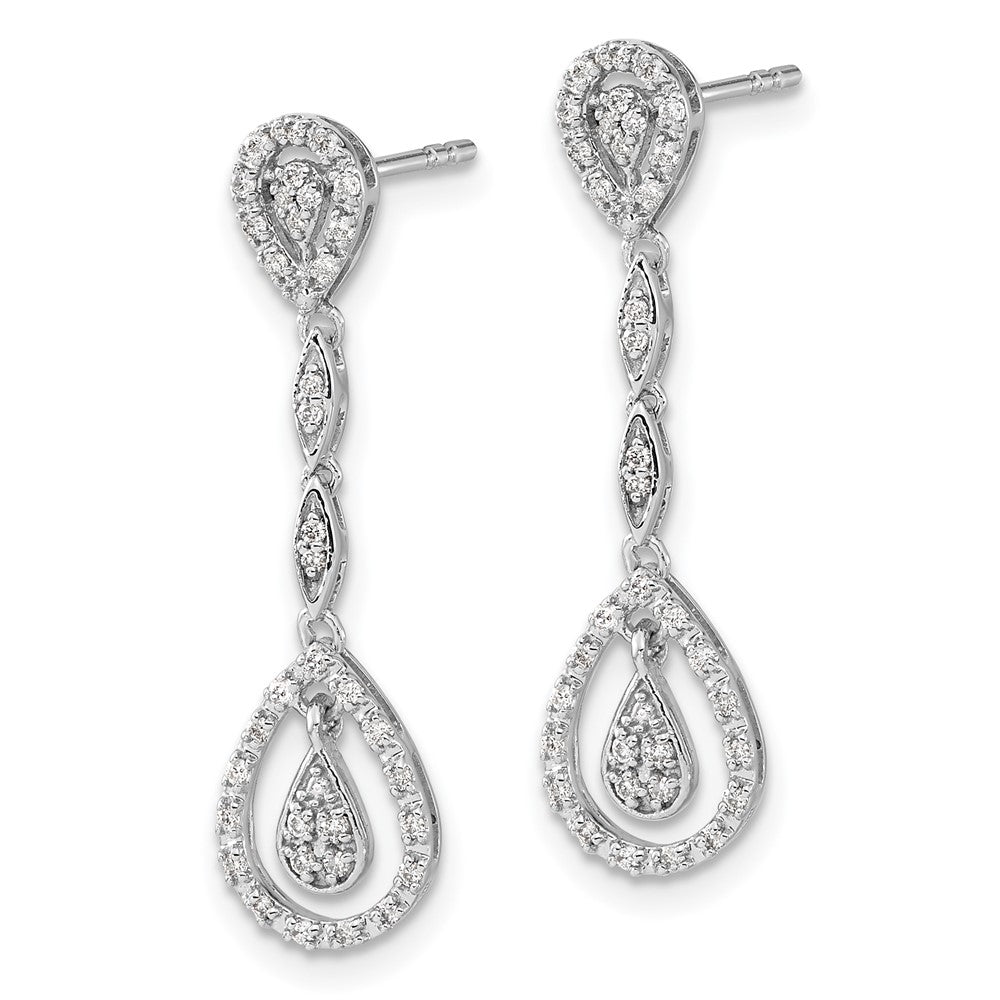 14k White Gold Teardrop Real Diamond Dangle Earrings