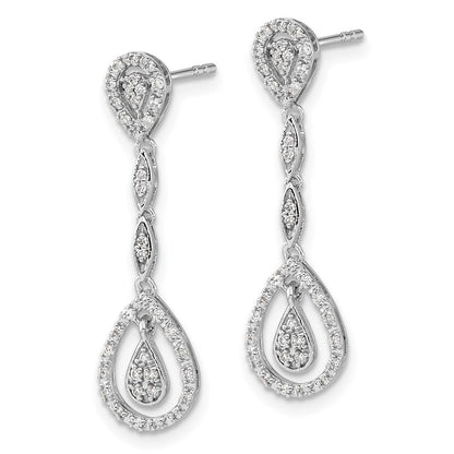 14k White Gold Teardrop Real Diamond Dangle Earrings