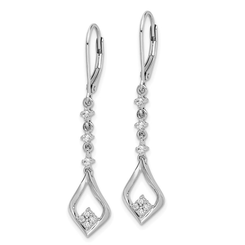 14k White Gold Real Diamond Leverback Dangle Earrings