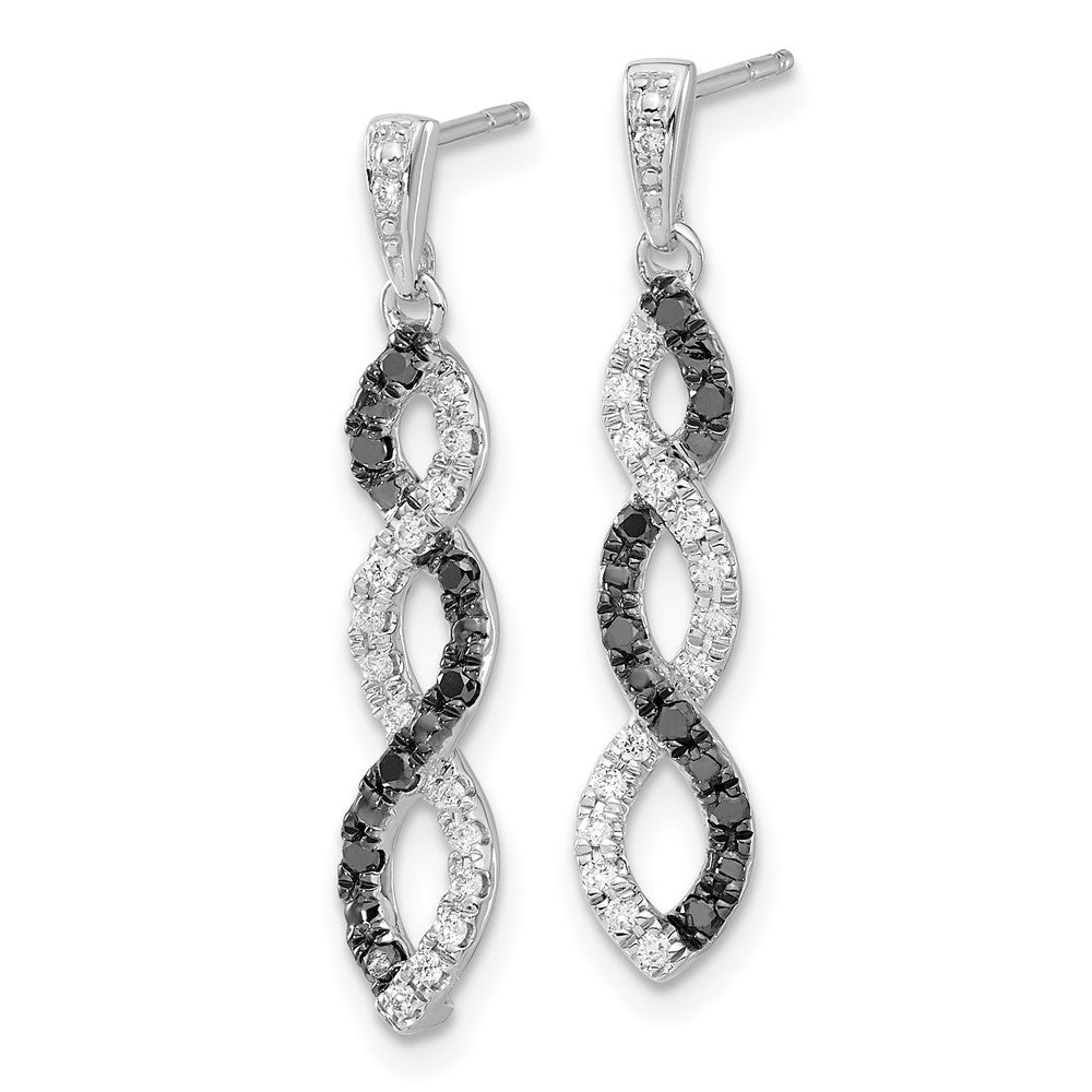 14k White Gold Black and White Real Diamond Twisted Post Earrings