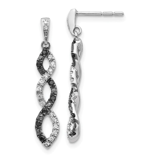 Solid 14k White Gold BlacK and Simulated CZ Twisted Post Earrings