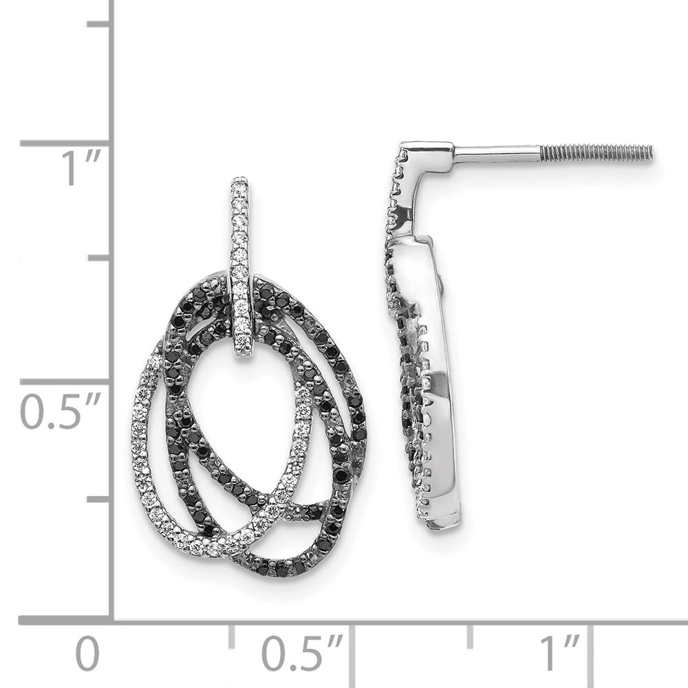 14k White Gold White and Black Real Diamond Ovals Dangle Post Earrings
