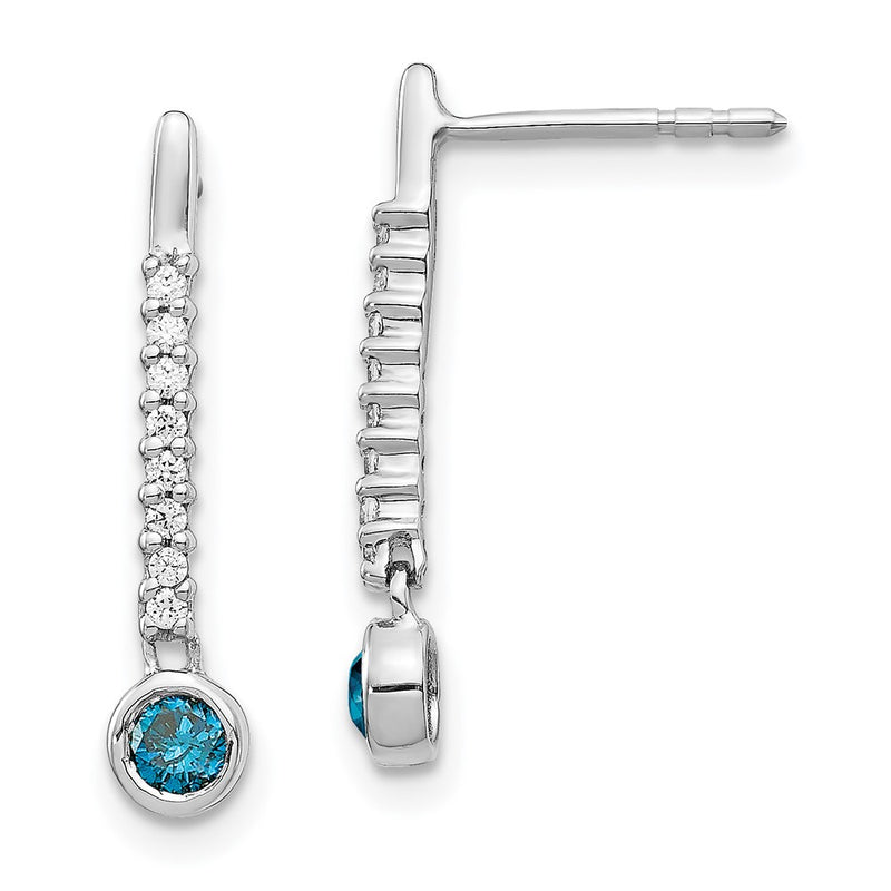 14k White Gold Blue/White Real Diamond Earrings