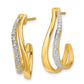 14k Yellow Gold w/Rhodium Real Diamond J-Hoop Post Earrings EM5584-007-YA