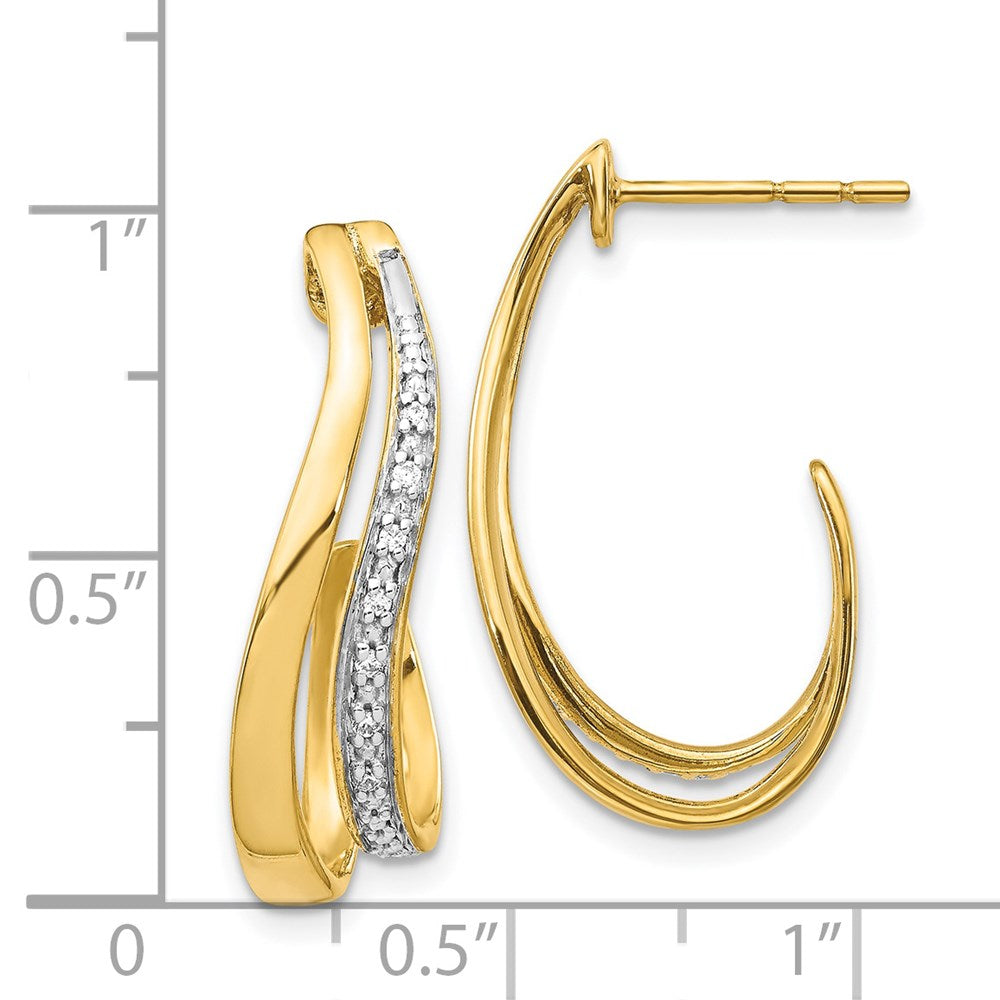 14k Yellow Gold w/Rhodium Real Diamond J-Hoop Post Earrings EM5584-007-YA