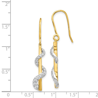 14K Yellow Gold & Rhodium Real Diamond Shepherd Hook Earrings