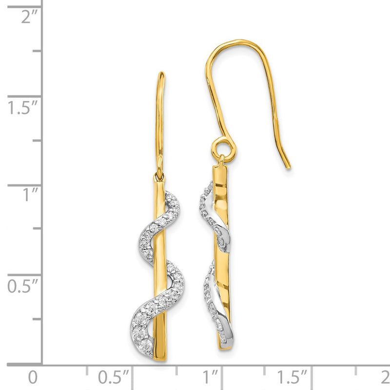 14K Yellow Gold & Rhodium Real Diamond Shepherd Hook Earrings