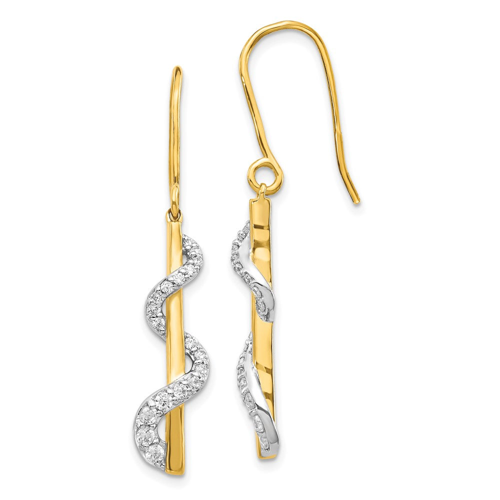 14K Yellow Gold & Rhodium Real Diamond Shepherd Hook Earrings