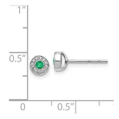 14k White Gold Real Diamond and Emerald Halo Post Earrings