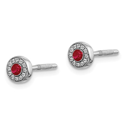 14k White Gold Real Diamond and Ruby Halo Post Earrings