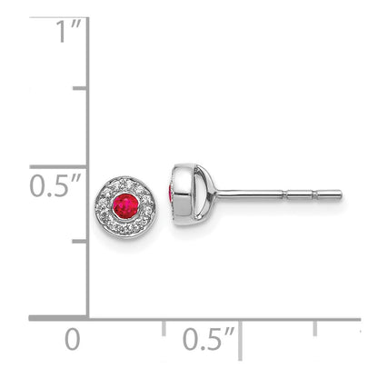 14k White Gold Real Diamond and Ruby Halo Post Earrings