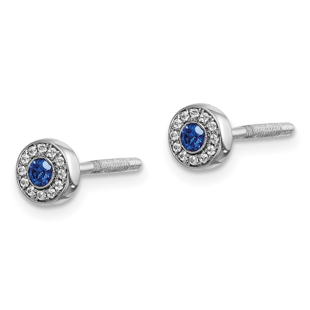 14k White Gold Real Diamond and Sapphire Halo Post Earrings EM5586-SA-007-WA