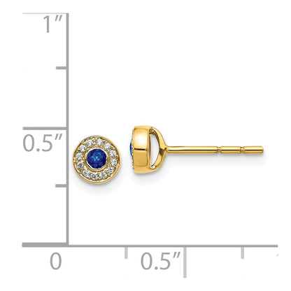 14k Yellow Gold Real Diamond and Sapphire Halo Post Earrings
