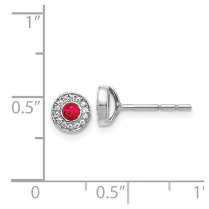 14k White Gold Real Diamond and Ruby Halo Post Earrings
