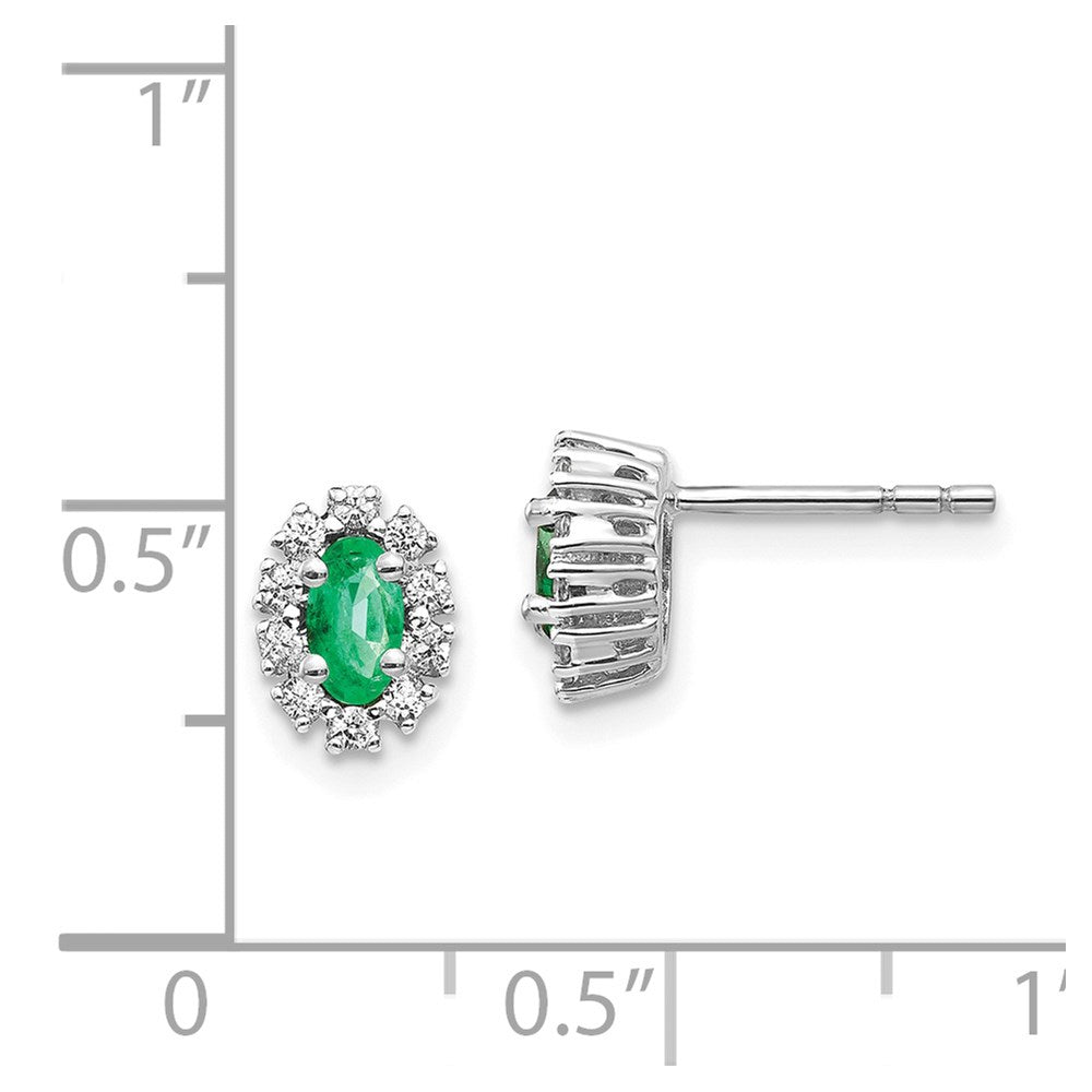 14k White Gold 1/5Ct Real Diamond and Emerald Oval Halo Earrings EM5591-EM-020-WA