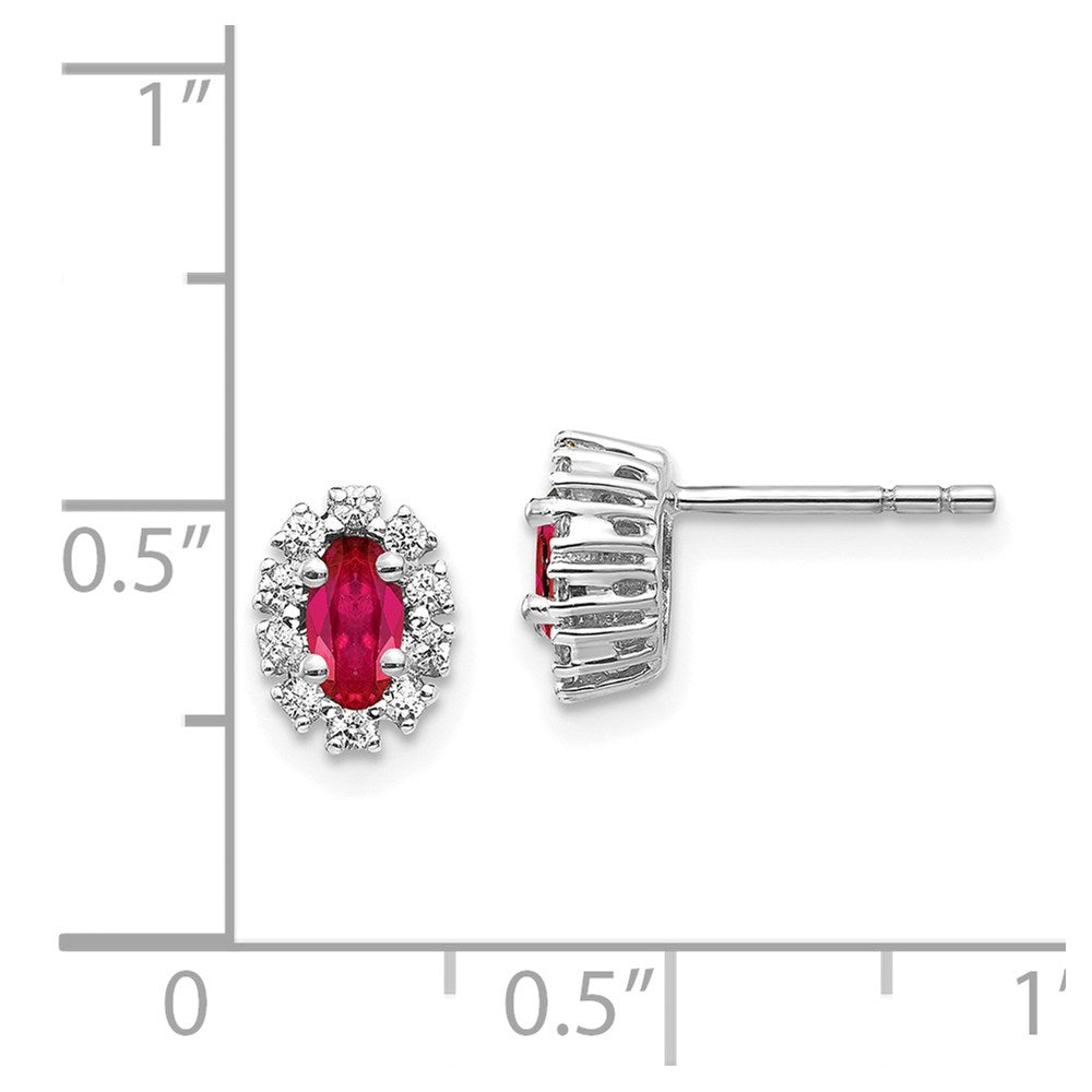 14k White Gold Real Diamond and Ruby Oval Halo Earrings EM5591-RU-020-WA