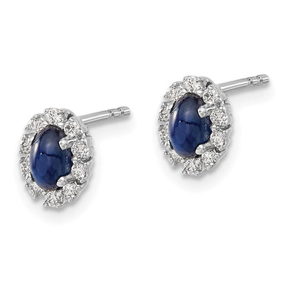 14k White Gold Real Diamond and Sapphire Oval Halo Earrings