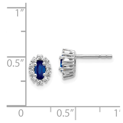 14k White Gold Real Diamond and Sapphire Oval Halo Earrings