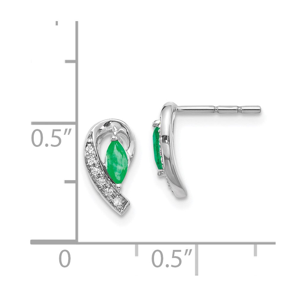14k White Gold 1/20Ct Real Diamond and Emerald Earrings