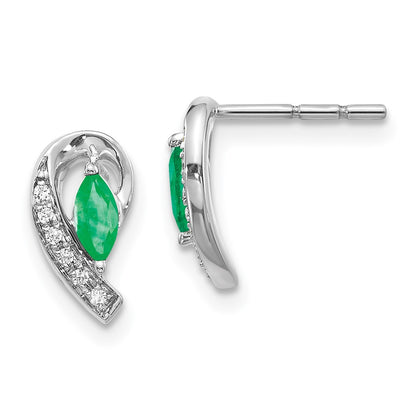 14k White Gold 1/20Ct Real Diamond and Emerald Earrings