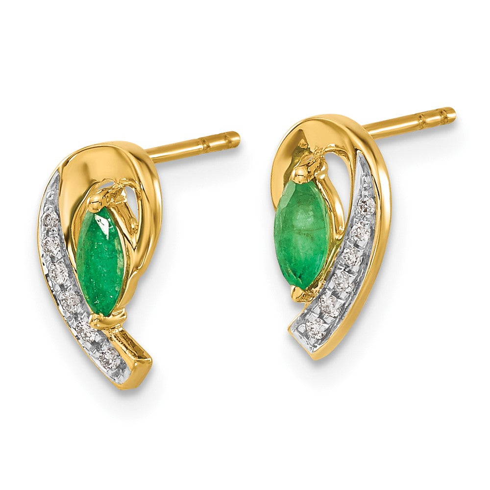 14k Yellow Gold 1/20Ct Real Diamond and Emerald Earrings