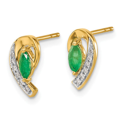 14k Yellow Gold 1/20Ct Real Diamond and Emerald Earrings