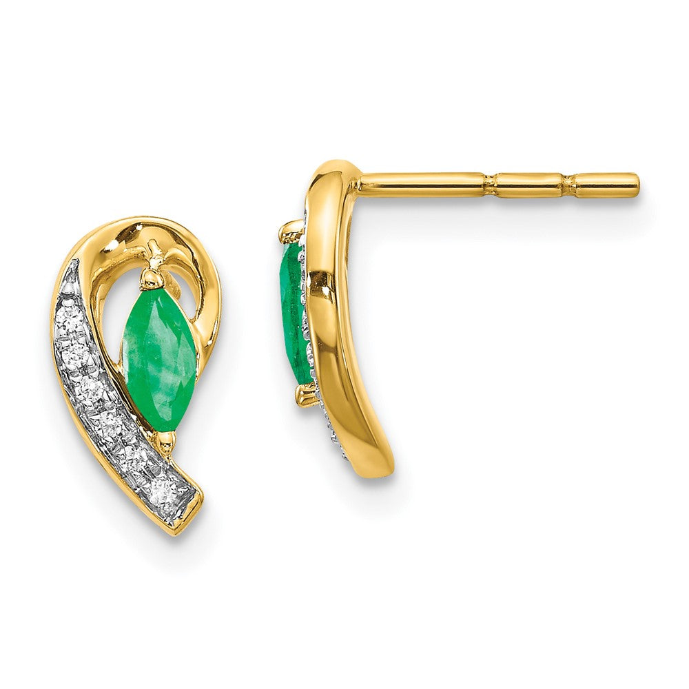 14k Yellow Gold 1/20Ct Real Diamond and Emerald Earrings EM5592-EM-005-YA