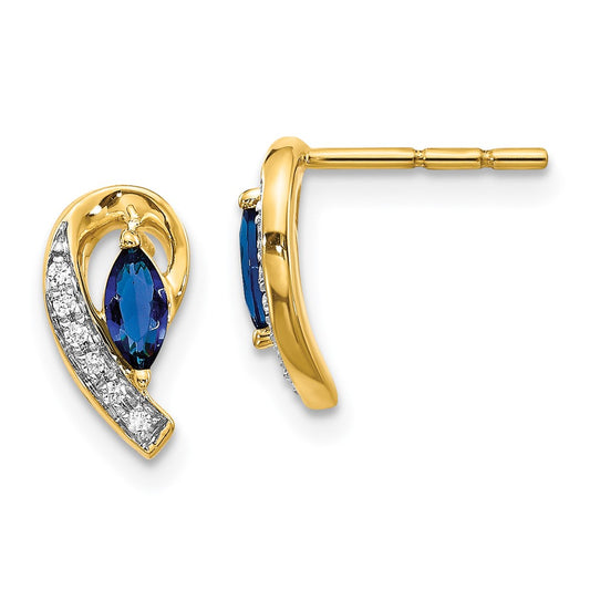 Solid 14k Yellow Gold Simulated CZ and Sapphire Earrings