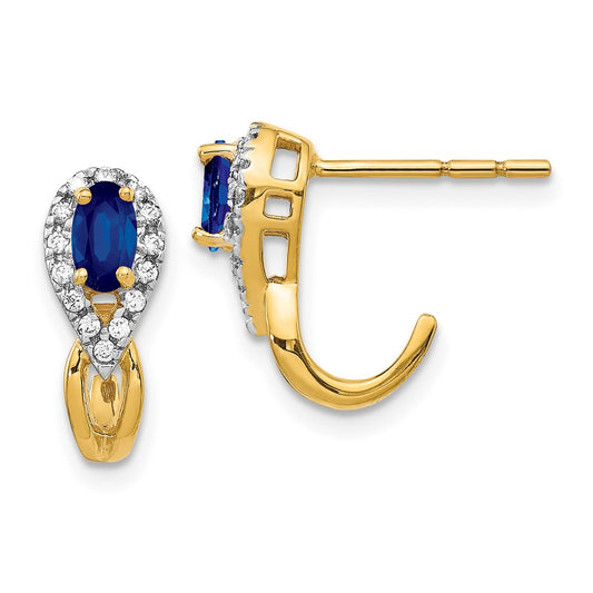 Solid 14k Yellow Gold Simulated CZ and Sapphire Earrings